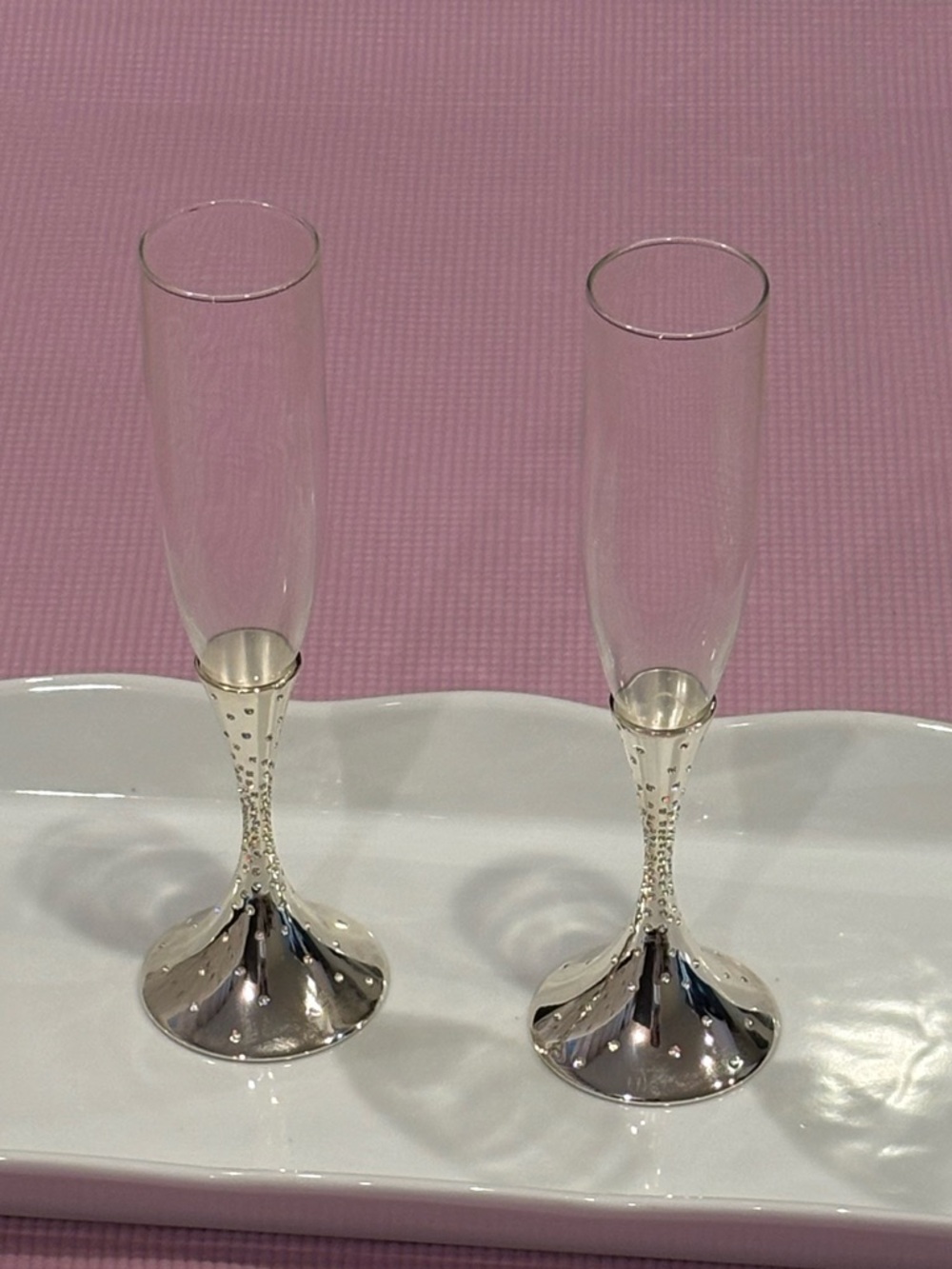 Nambé Dazzle Champagne Flutes Set of 2 MT0696 Crystal Gold Stem Morrison Design
